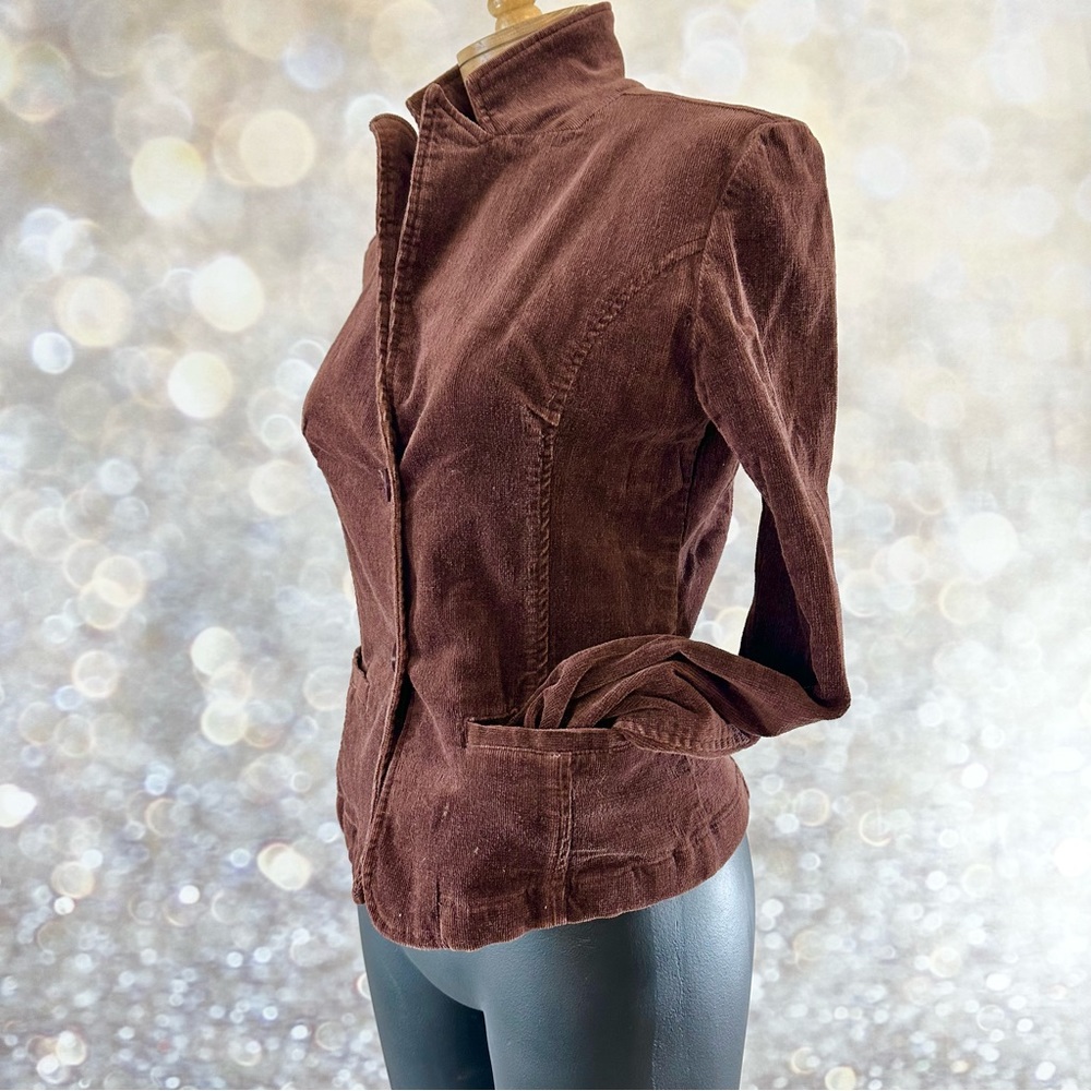 AC-3998 Corduroy Velvet Blazer M Fitted Chocolate Wine Vintage Wow